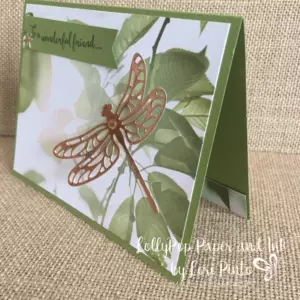 Using the beautiful paper from Serene Scenery does all the work for you! Add a Copper foiled dragonfly and you have a work of art!