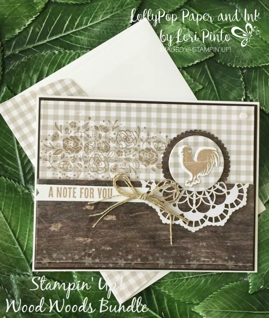 Stampin' Up! Wood Words stamp set and bundle, Monochromatic, Mono Monday, Rustic Note Card