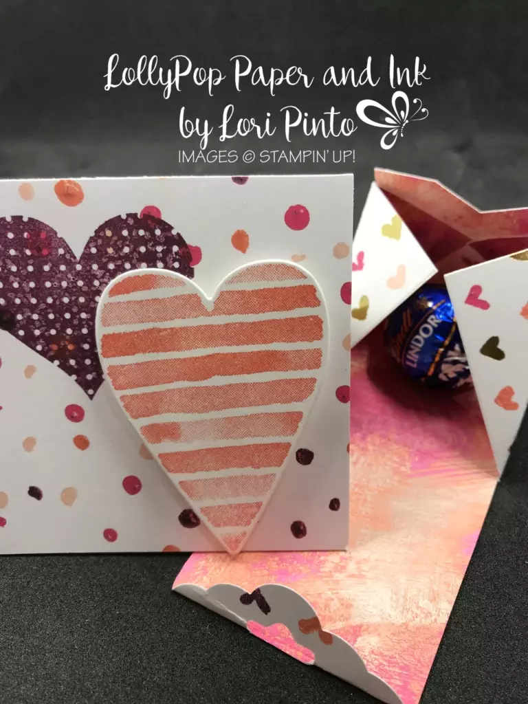 Stampin'Up! Stampinup! Heart Happiness Stamp Set, Painted With Love Specialty DSP Triangle Treat Box with 3 x3 Valentine's Day Card by Lori Pinto