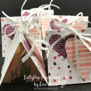 Stampin'Up! Stampinup! Heart Happiness Stamp Set, Painted With Love Specialty DSP Triangle Treat Box with 3 x3 Valentine's Day Card by Lori Pinto1