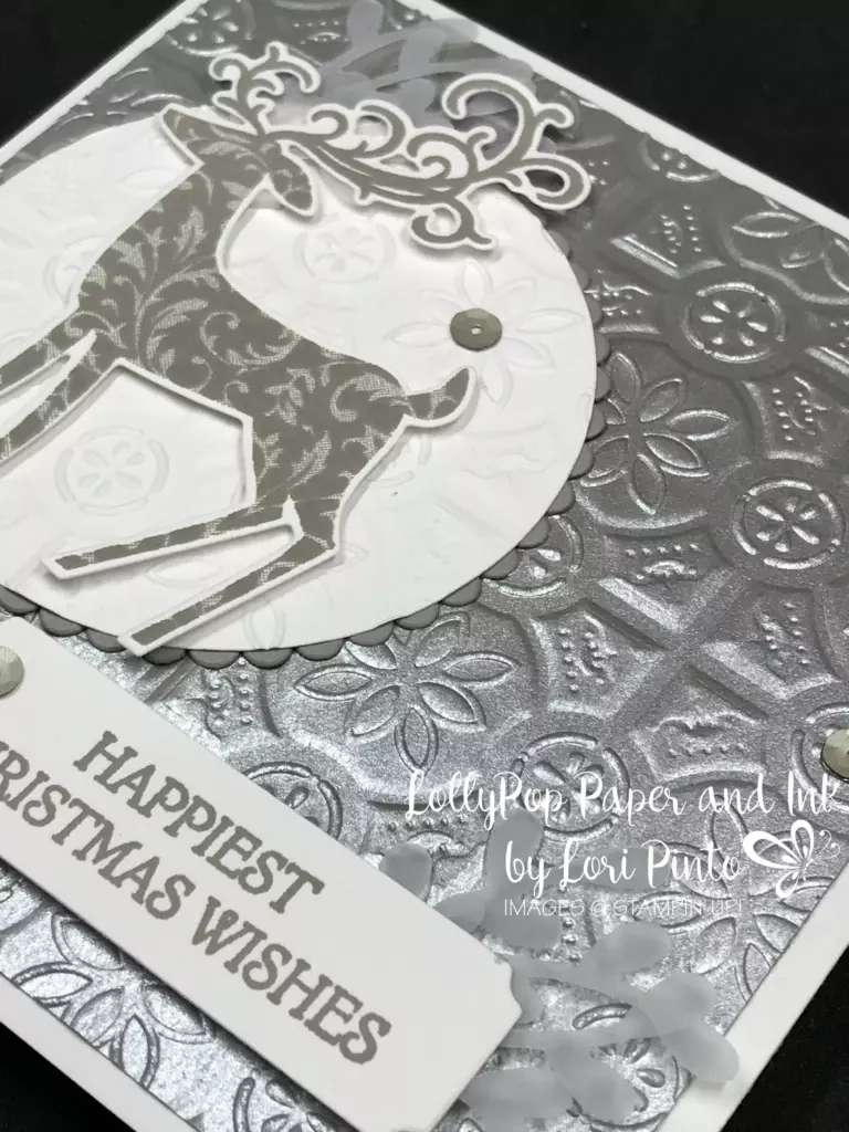 Stampin'Up! Stampinup! Dashing Deer Bundle with Merriest Christmas Dies and Layering Circles Dies with Tin Tile Dynamic TIEF, Pal's Sept Blog Hop Christmas by Lori Pinto2