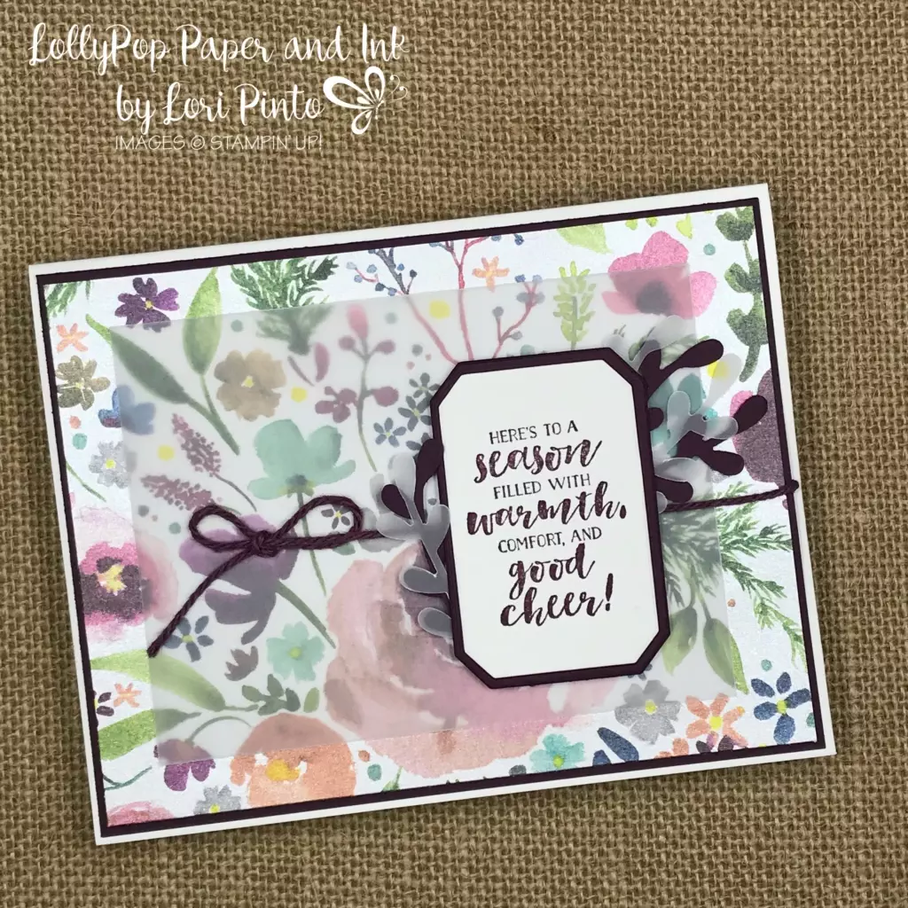 Stampinup! Stampin' Up! Frosted Floral DSP with vellum and First Frost Bundle with Sprig Punch Good Cheer Card by Lori Pin